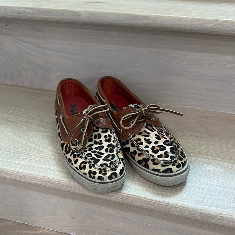 Sperry Leopard Print Boat Shoes with Tan Details